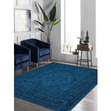 Vitage Mavi Göbekli Eskitme Model Dokuma Taban Kilim