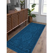 Vitage Mavi Göbekli Eskitme Model Dokuma Taban Kilim