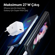 Spigen 27W USB-C Ultra Mini Hızlı Şarj Aleti Samsung PPS / Isı Düşürücü GaN Destekli Akım Korumalı Güç Adaptörü iPhone & Android & iPad & MacBook Type-C White - ACH03826