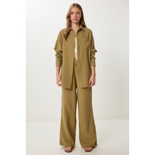 Oversize Müslin Gömlek Pantolon Takım LSA0014 Zeytin Yeşili