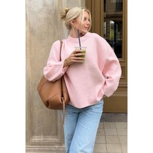 Ritnice Pntrst Pembe Bisiklet Yaka Oversize Triko Kazak