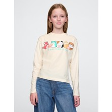 Gap Kız Çocuk Bej Grafik Uzun Kollu T-Shirt