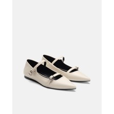 Noun Çift Bantlı Aksesuarlı Kadın Babet - Taş