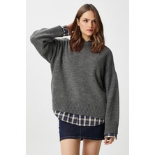 Ritnice Pntrst Antrasit Bisiklet Yaka Oversize Triko Kazak