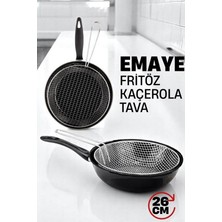 Zhlhome Fritözlü Emaye Kızartma Tavası- Kızartma Kaçerola Multi Kullanım 26 cm