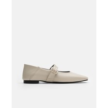 Lita Yumuşak Derili Düz Kadın Babet - Taş