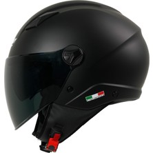 SWAY Sway SW 765 Güneş Vizörlü Yarım Motosiklet Kaskı Mat Siyah (SİYAH AYNALI VİZÖR)