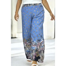 Etnik Desenli Beli Lastikli Ful Likralı Ekstra Büyük Beden Pamuklu Viskon Yazlık Pantolon