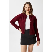 Kadın Nina Bisiklet Yaka Bordo Basic Hırka