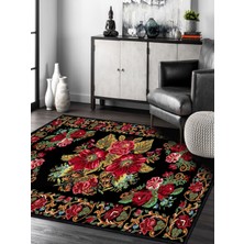 Vitage Etnik Çiçek Desen Eskitme Model Dokuma Taban Kilim