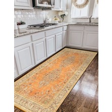 Vitage Turuncu Göbekli Eskitme Model Dokuma Taban Kilim
