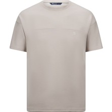 Bej Regular Fit Bisiklet Yaka Oversize Tişört