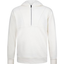 Beyaz Regular Fit Fermuarlı Kapüşonlu Sweatshirt