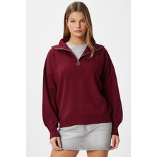 Ritnice Kadın Bruno Basic Fermuarlı Bordo Kazak