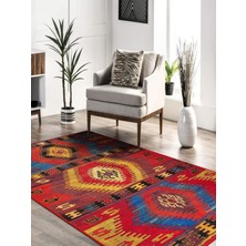 Vitage Mavi Eskitme Model Dokuma Taban Kilim