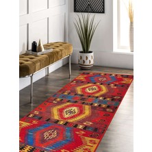 Vitage Mavi Eskitme Model Dokuma Taban Kilim