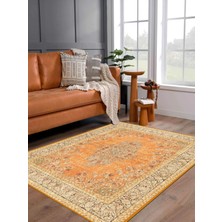 Vitage Turuncu Göbekli Eskitme Model Dokuma Taban Kilim