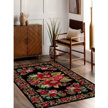 Vitage Etnik Çiçek Desen Eskitme Model Dokuma Taban Kilim