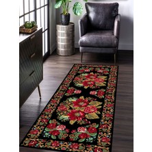 Vitage Etnik Çiçek Desen Eskitme Model Dokuma Taban Kilim