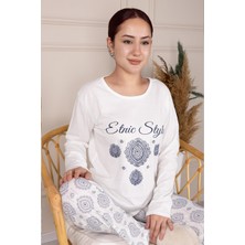 Etnik Desenli Uzun Kol Pijama Takımı