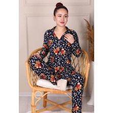 Ayıcık Desenli Süet Anne-Kız Pijama Takımı Lacivert