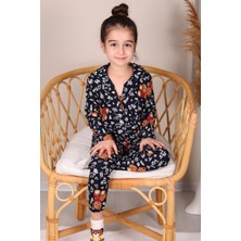 Ayıcık Desenli Süet Anne-Kız Pijama Takımı Lacivert