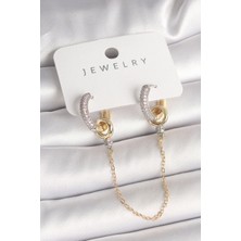 Pirinç Mix Renk Zirkon Taşlı Sallantı Zincir Model Kadın Küpe