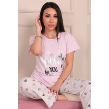 Niket Life Kadın Only You Sloganlı Kısa Kol Penye Pijama Takımı Pudra