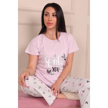 Niket Life Kadın Only You Sloganlı Kısa Kol Penye Pijama Takımı Pudra