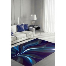 The Reef Design Yaprak Desenli Lacivert Halı Dijital Baskılı Dokuma Kaymaz Tabanlı Yıkanabilir Oturma Odası Halısı