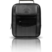 Avca Siyah Telefon Bölmeli Deri Ekose Ayarlanabilir Askılı Erkek El Omuz Çanta Orta Boy