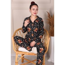 Niket Life Ayıcık Desenli Süet Anne-Kız Pijama Takımı Siyah