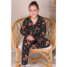Niket Life Ayıcık Desenli Süet Anne-Kız Pijama Takımı Siyah