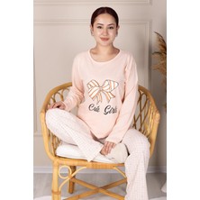 Niket Life Fiyonk Desenli Uzun Kollu Pijama Takımı Somon