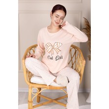 Niket Life Fiyonk Desenli Uzun Kollu Pijama Takımı Somon