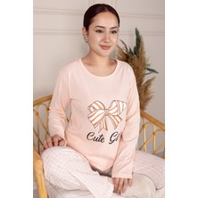 Niket Life Fiyonk Desenli Uzun Kollu Pijama Takımı Somon