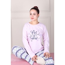 Niket Life Kar Tanesi Desenli Uzun Kollu Pijama Takımı Lila