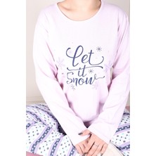 Niket Life Kar Tanesi Desenli Uzun Kollu Pijama Takımı Lila