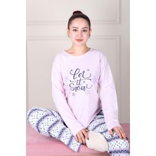 Niket Life Kar Tanesi Desenli Uzun Kollu Pijama Takımı Lila