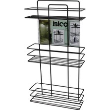 Siyah  3 Katlı - Dikdörtgen   Metal  Banyo Köşelik - Duşkabin Raf - Şampuanlık (5047)