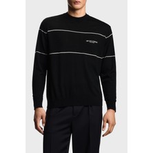 Emporio Armani Yünlü Şerit Detaylı Regular Fit Bisiklet Yaka Kazak Erkek Kazak EM002796 AF14199 MC156