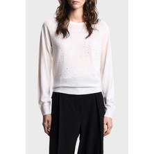 Emporio Armani Taşlı Logolu Yünlü Regular Fit Bisiklet Yaka Kazak Bayan Kazak EW001263 AF19176 F0015