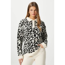 Kadın Luca Polo Yaka Siyah Beyaz Şardonlu Triko Kazak