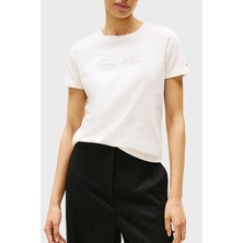 Tommy Hilfiger % 100 Pamuk Regular Fit Bisiklet Yaka Logolu T Shirt Bayan T Shirt WW0WW47210 Ya8