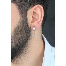 Silver Renk Kaplama Osmanlı Tuğra Figürlü Kıstırmalı Çelik Erkek Küpe