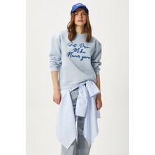 Kadın Dress Nakışlı Mavi Sweatshirt
