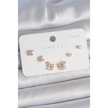 Pirinç Gold Renk Zirkon Taşlı Kuğu Model 925 Ayar Gümüş Çivi Kadın Küpe Seti