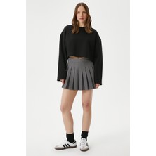 Kadın Vegas Siyah Şardonlu Crop Sweatshirt