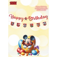 Deniz Parti Mickey Mouse Happy Birthday Kaligrafi ve Banner Set