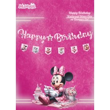 Deniz Parti Minnie Mouse Happy Birthday Kaligrafi ve Banner Set